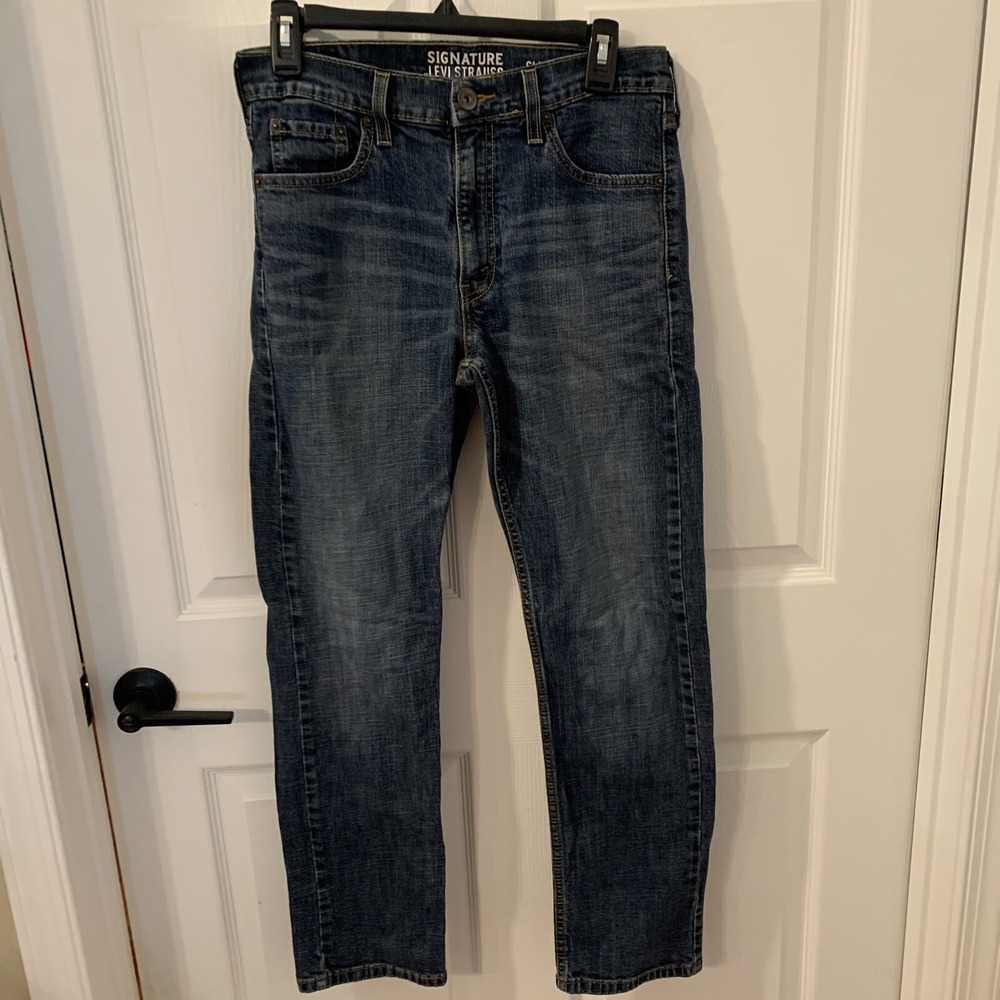 Levi Strauss Signature Mens Slim Straight Jeans Size 30/30 Blue Denim‎ Cotton